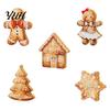 Handcrafted Wooden Christmas Figures 5Pcs/Set Gingerbread Man Tabletop Decor, Vintage Cookie Gift for Family Shaped Ornament Home Mantel, Festive