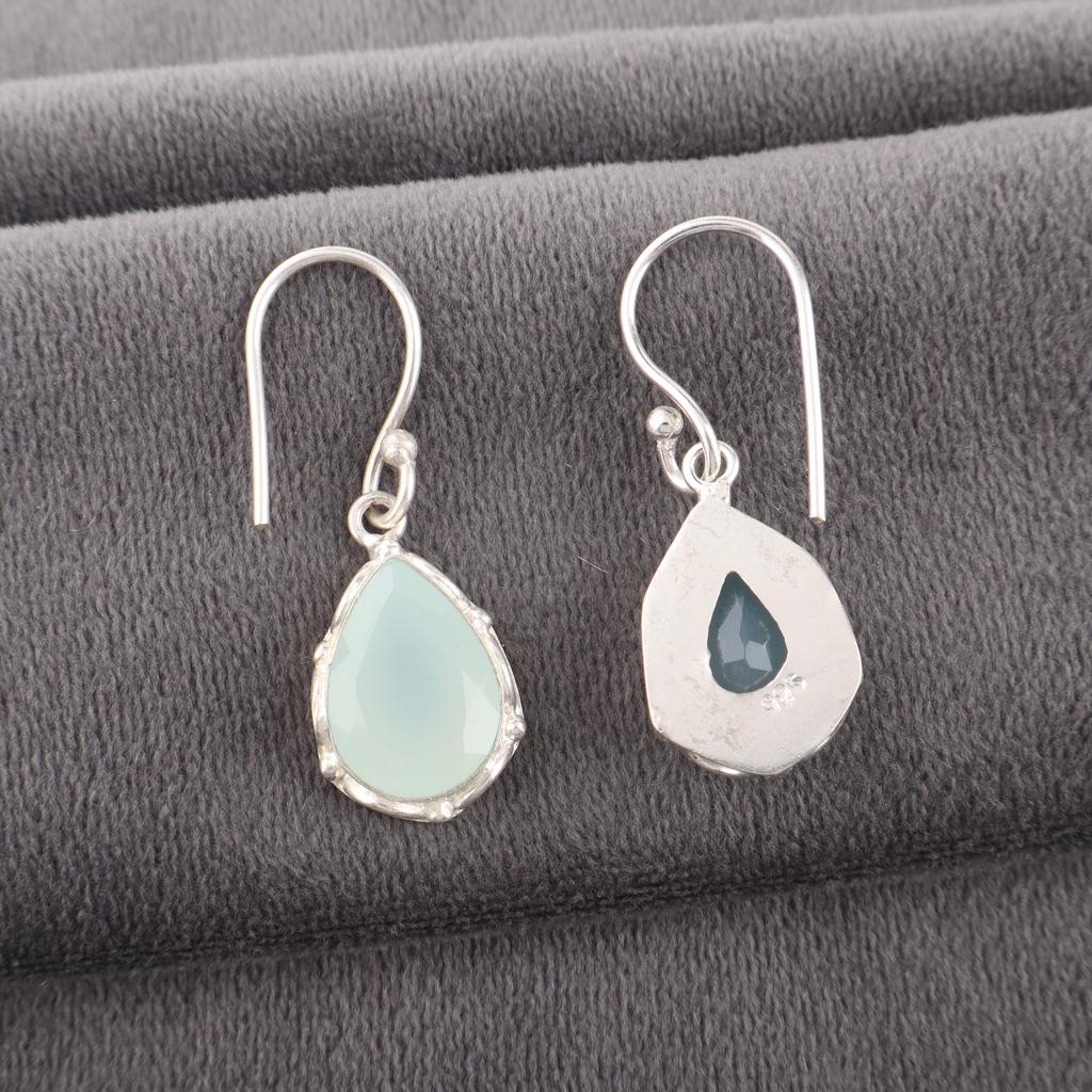 Ohrringe aus Aquamarin-Chalcedon, 925er Sterlingsilber, Edelsteinohrringe, handgefertigtes, zartes Schmuckgeschenk für Sie