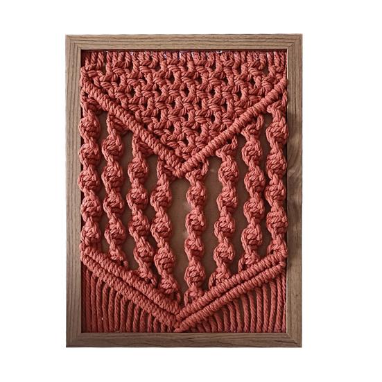 Handmade Woven Tapestry Frame Wall Art, Wooden Framed Boho Cotton Rope Wall Hanging Decor for Nursery, Hallway, Desk, Shelf, Minimalist Home Decor C