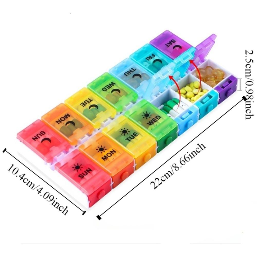 Portable Button-Press Lid Pill Box Weekly Travel Pill Cases Box 14 Grids Pills Container  Men/Women