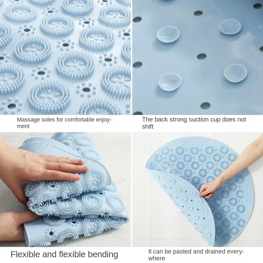Bathroom Mat Anti-slip Sucker Round PVC Bath Mat with Drain Hole Silicone Bathing Rugs Foot Massage Pad Bathtub Soft Shower Mat