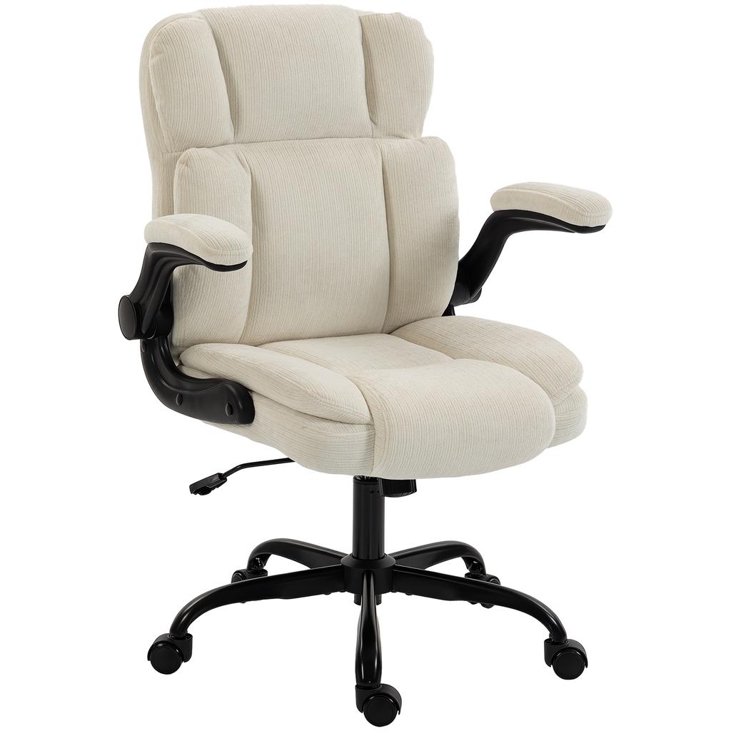 Ergonomic Office Chair, Chenille, Flip-Up Armrests, Adjustable Height, 70 x 67 x 108 cm, Beige