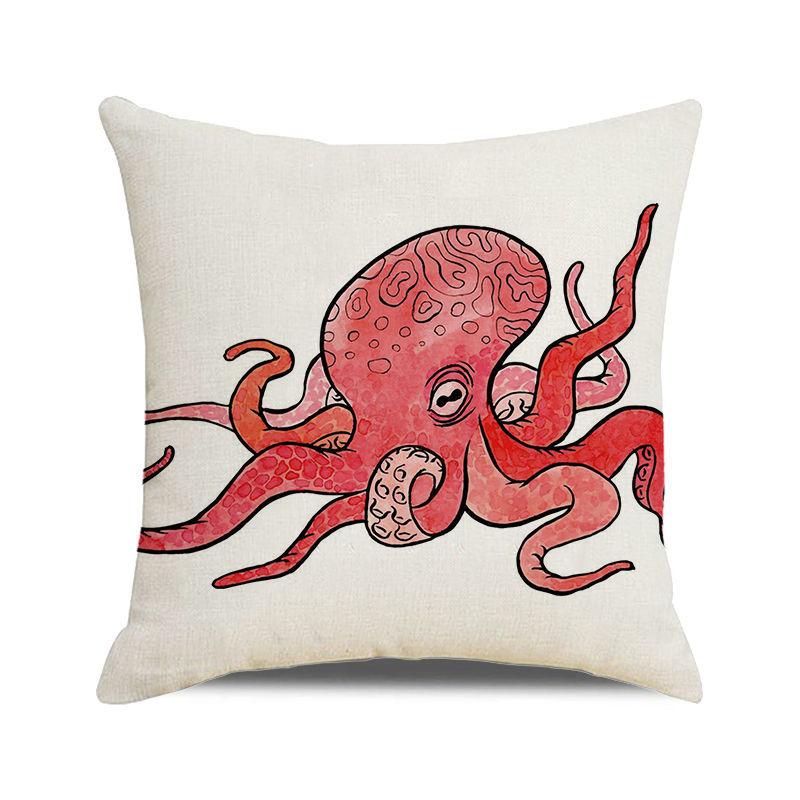 Watercolor Illustration of Octopus Squid Digital Printing Short Plush Pillow Covers for Car Sofa Office Cushion Cover Home Goods