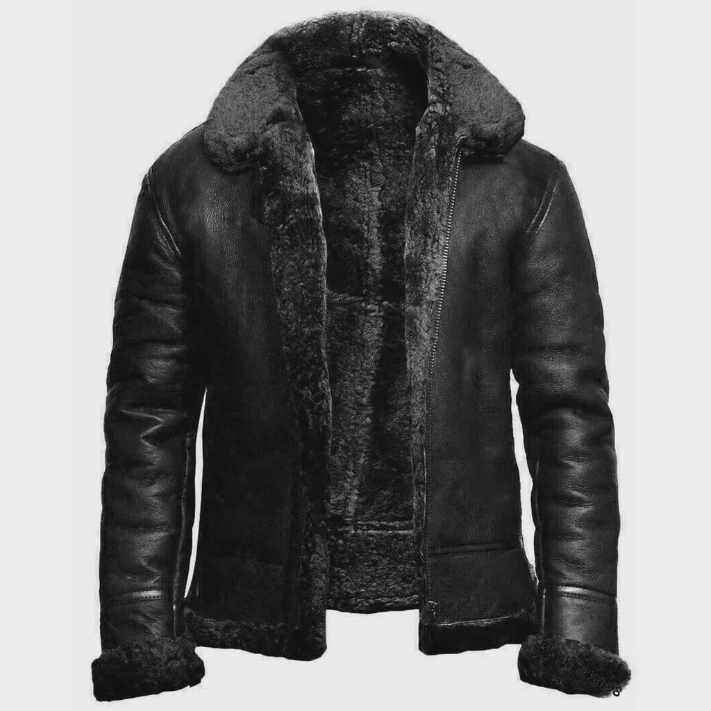 Men's Nordic Winter Faux Fur Coat with Zipper and PU Leather Collar.
