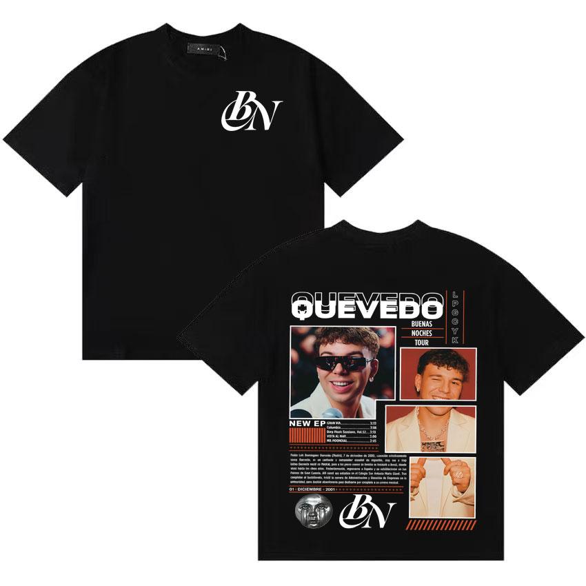 Rapper QUEVEDO BUENAS NOCHES Music Tshirt Unisex Women Fashion Crewneck Tshirts Casual Loose Y2K Short Sleeve T Shirt Fans Gift