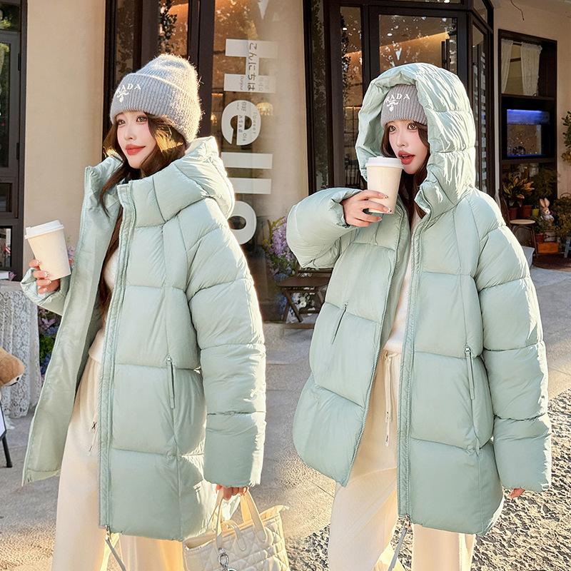 Puff Soft New Down Cotton Medium and Long Cotton Clothes Women's Hooded Thickened Cotton Clothes Student Coat