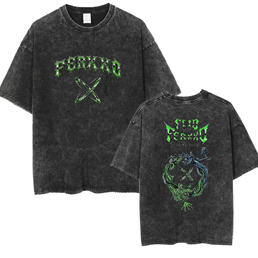Vintage Washed Feid VS Ferxxo Falxo Tour 2026 Graphic Tshirt Men Women Gothic Fashion High Quality Oversized T Shirt Streetwear