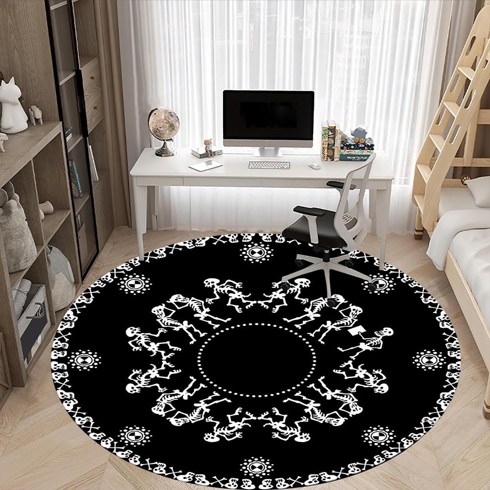1pc Skeletal Celebration Office Round Area Rug, Mat Suitable For Office, Under Office Chairs Bedroom Living Room Home Decor, Room Deco