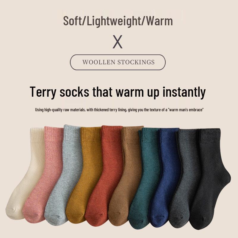 Women's Mid-Calf Autumn/Winter Cotton Socks & Men's Thick Fleece-Lined Warm Terry Over-the-Knee Socks