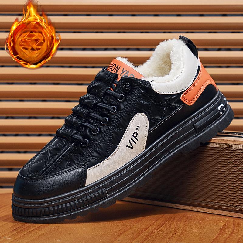 

Зимние новые теплые мужские туфли большого размера, бархатные низкие рабочие ботинки, мужская повседневная модная обувь, спортивная хлопковая обувь 48 чёрный/оранжевый