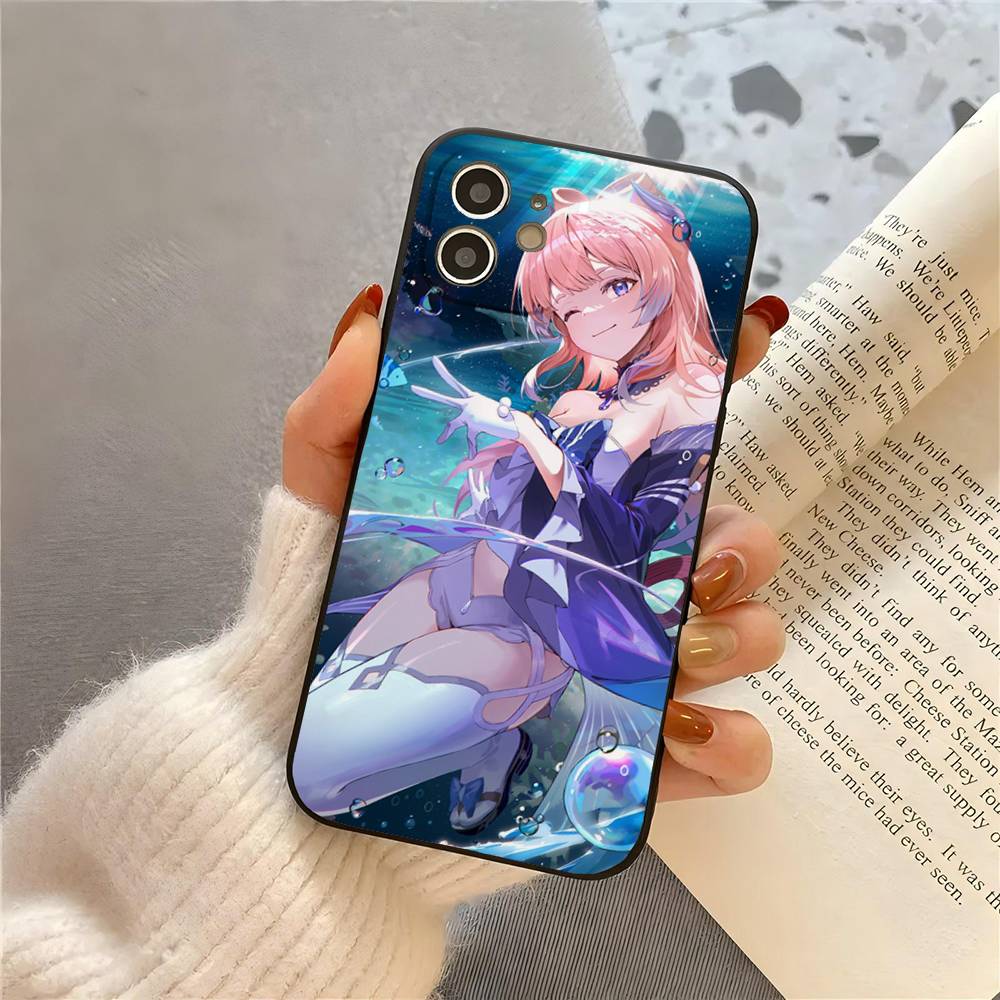 Sangonomiya Kokomi Genshin I-Impact Anime Phone Case For IPhone 17 Air 16 15 14 13 Pro Max 11 12 Black Silicone Cover