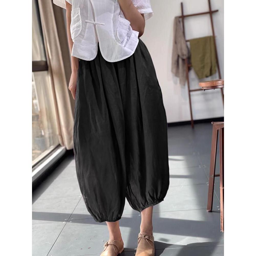 Oversized Summer Chic Casual Women Cotton Ankle Length Harem Pant Korea Ladies Womens Loose Big Size Pleated Trousers