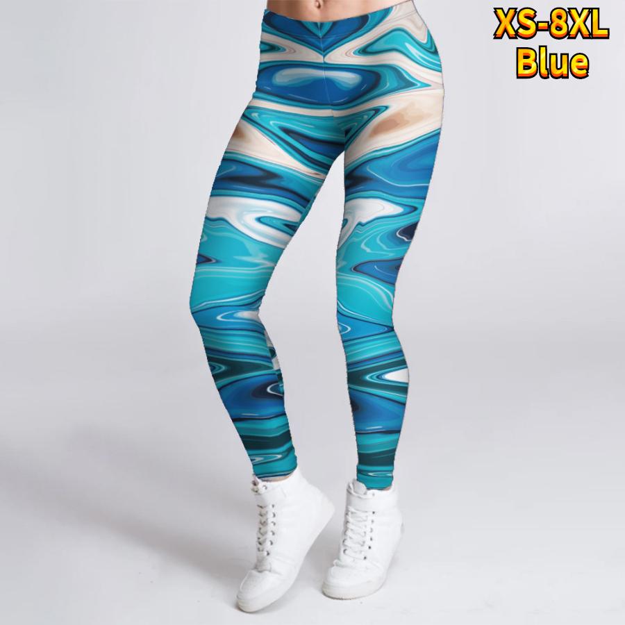 

Женские синие желейные принты, эластичные леггинсы для йоги, фитнес-бег, тренажерный зал, спортивные активные брюки XS синий