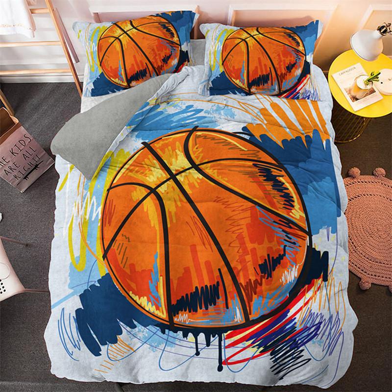 Sports Balls Duvet Cover 3D Basketball In A Hole Bedding Set Twin For Boys Teens Room Microfiber Cool Basketball Comforter Cover