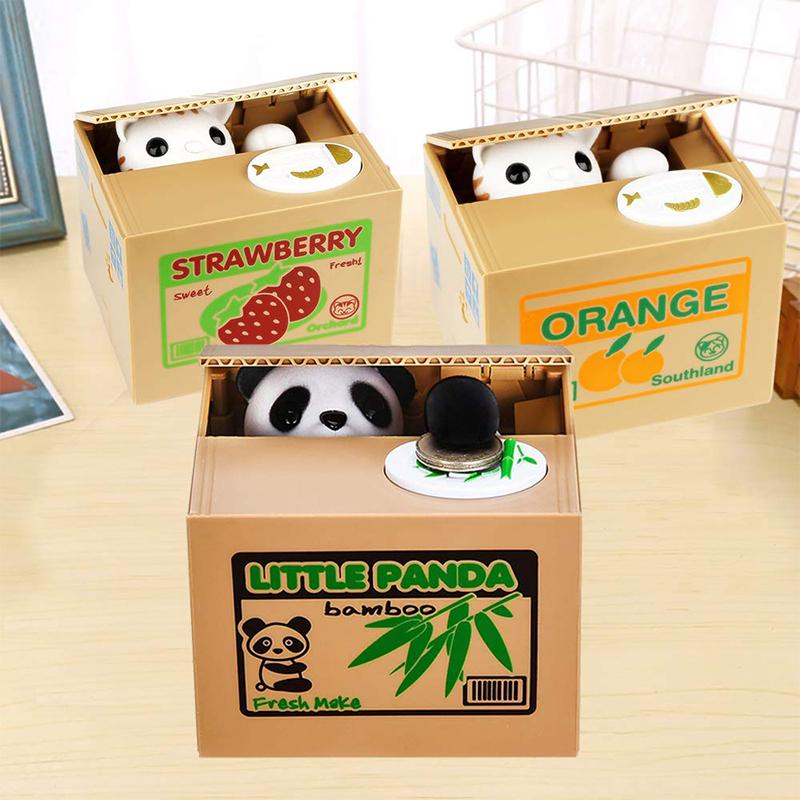 Plastic Electronic Deposit Saving Money Box for Children, Automated Panda, Cat Coin Bank, Creative Cute Toy, Gift