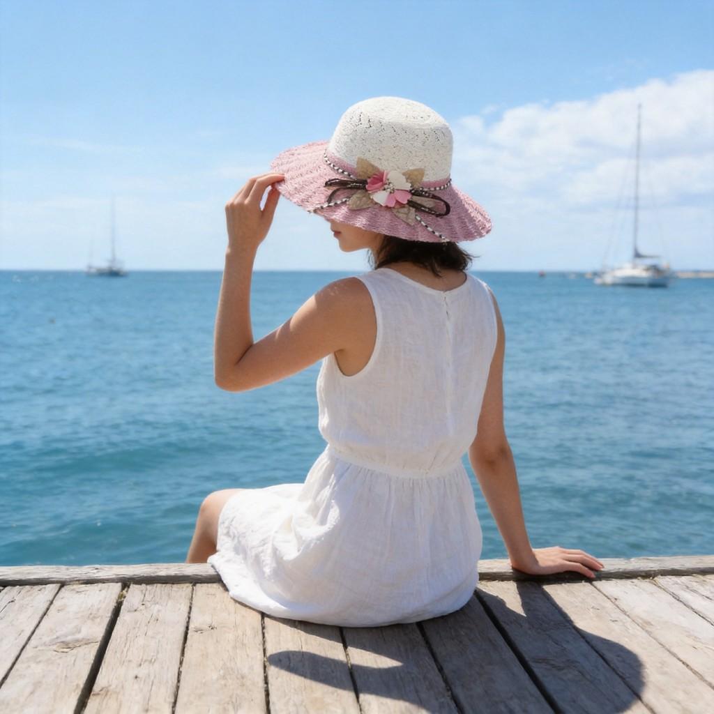 Ladies Straw Sun Hat With Big Brim For Outdoor Sunshade And Casual Style