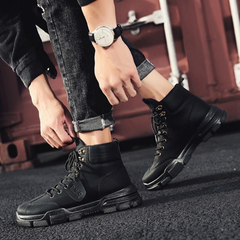 Waterproof Mens Snow Boots Winter Fur Padded Warm High Top Cotton Shoes Platform Non-slip Thicken Plush Ankle Boots Botas Hombre