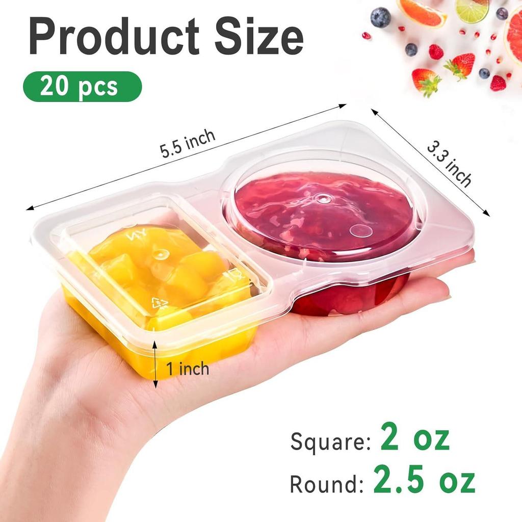 Lot de 20 Récipients à Snacks à Double Compartiment pour Dips, Sauces et Garnitures, Récipients en Plastique avec Couvercles