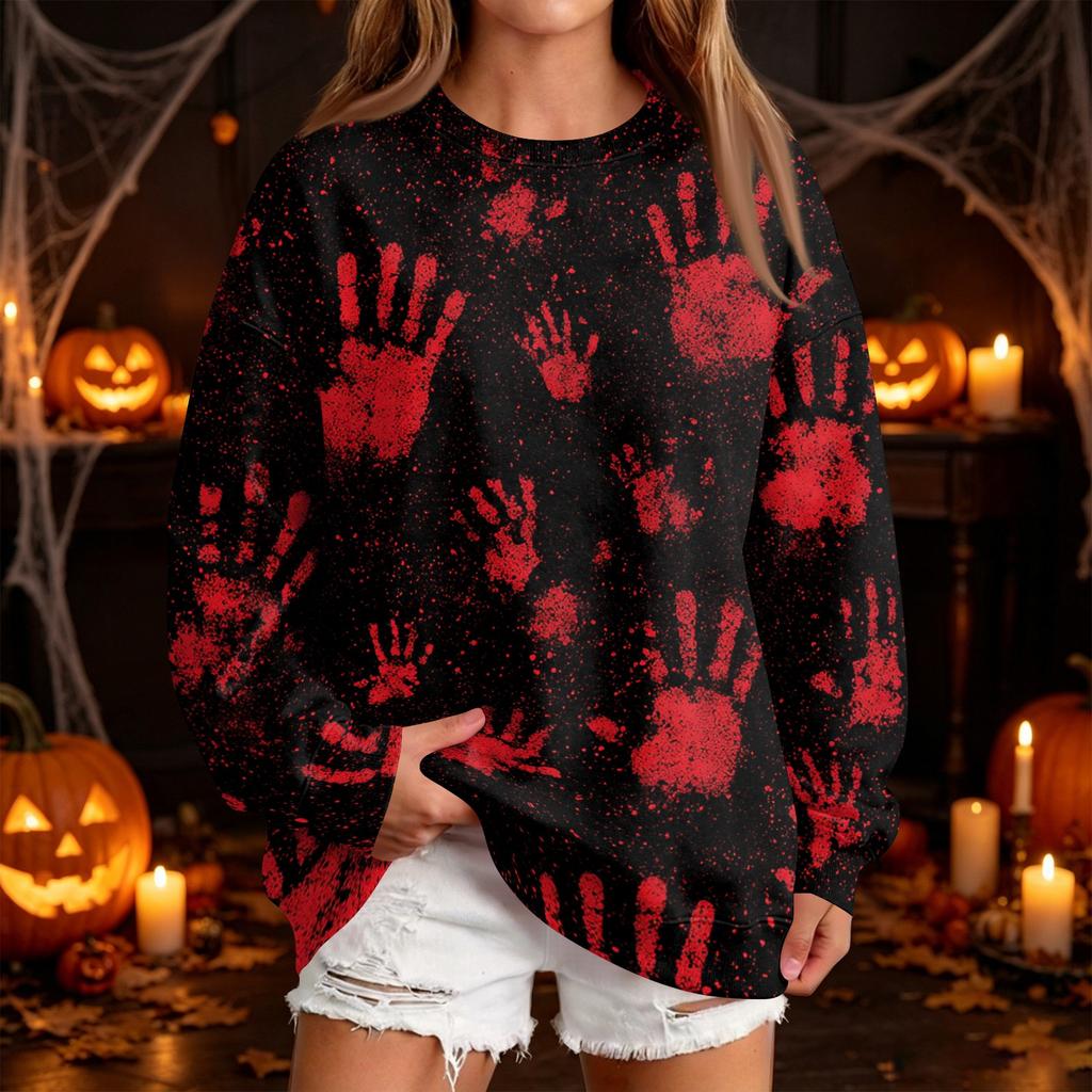 Women's Fashion Casual Halloween Print Round Neck Sweatshirt