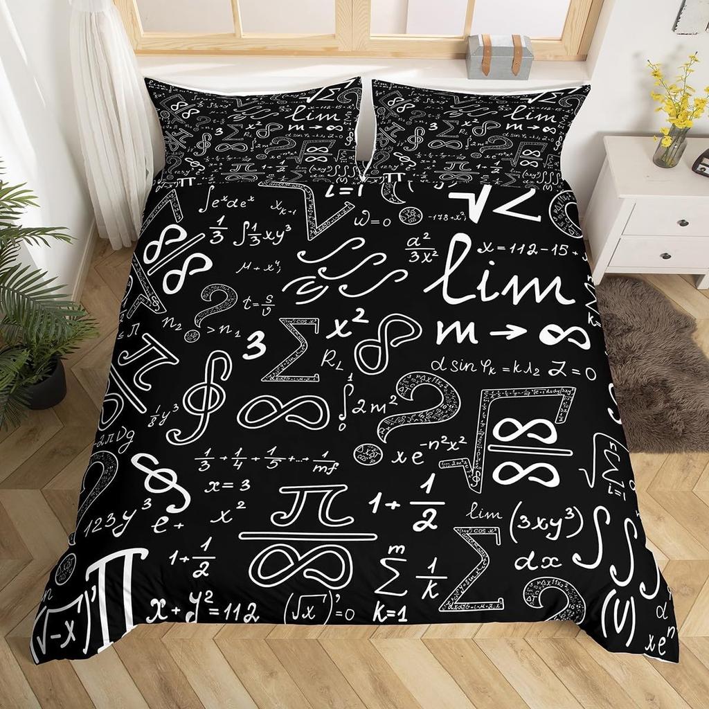 Science Formula Duvet Cover King 2/3 Pcs Math Equation Bedding Set For Boys Girls Chemical Math Geometry Subject Comforter Cover