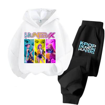 KPop Demon Hunters Huntrix Hoodies + Pants Kids Autumn Sweatshirts Long Sleeve Pullover Girls Boys Clothing Comfortable Outfits
