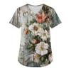 Plus Size Printed Scrub Working Uniform Tops For Women's V-Neck Christmas Print Short Sleeve Fun T-Shirts Workwear Tee With Pockets