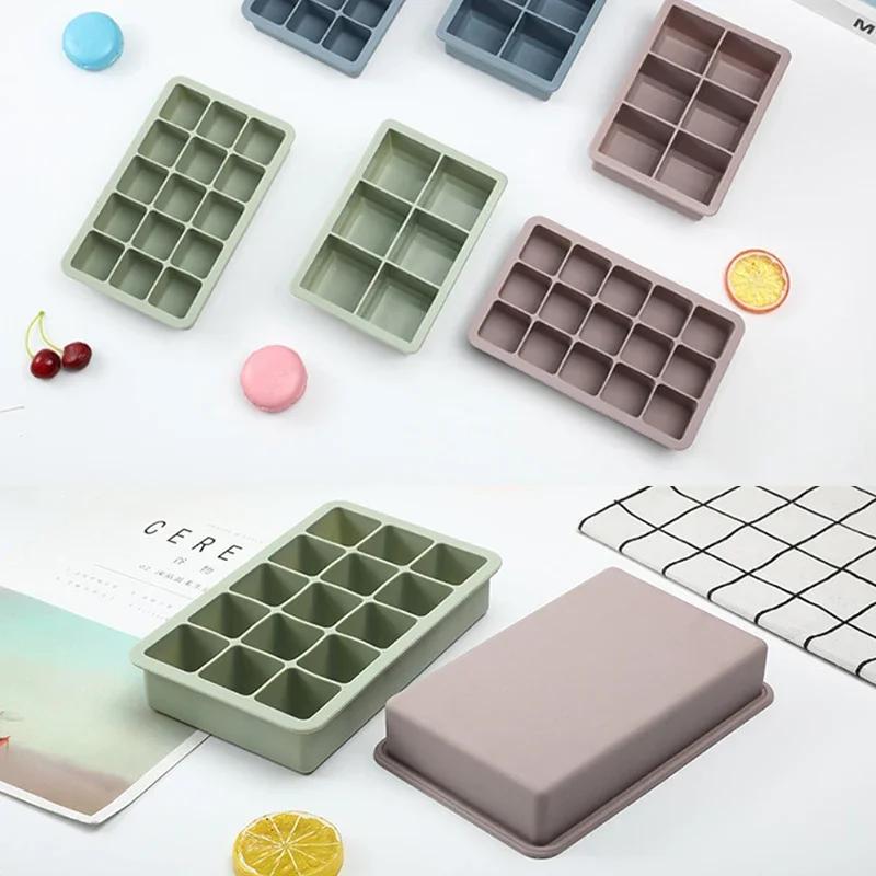 Silicone Ice Cube Mold 3 Color Big Grid Ice Cube Maker Flexible Silicone Ice Cube Tray with Lid Kitchen Gadgets and Accessories