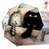 Flauschige Katze Fantasy Tragbarer Automatischer Regenschirm mit 8 Speichen Leichter Ganzjahres-Regenschirm für Reisen Outdoor-Zubehör