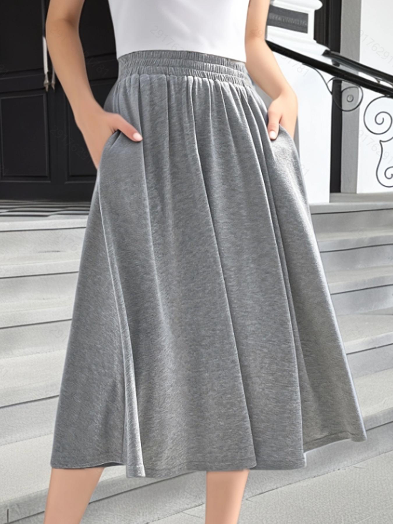 

Spring & Summer Women s Solid Color Patchwork Skirt with Pockets - Casual & Versatile Fashion Staple Extra Large серый