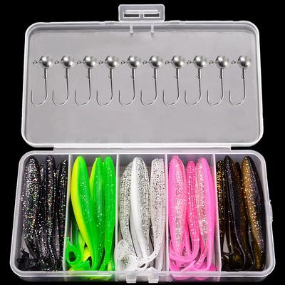 35pcs Bionic Soft T Tail Fishing Lure -crank Jig Head Hook- Freshwater and Saltwater Fishing- Silicone Sequin Artificial Bait