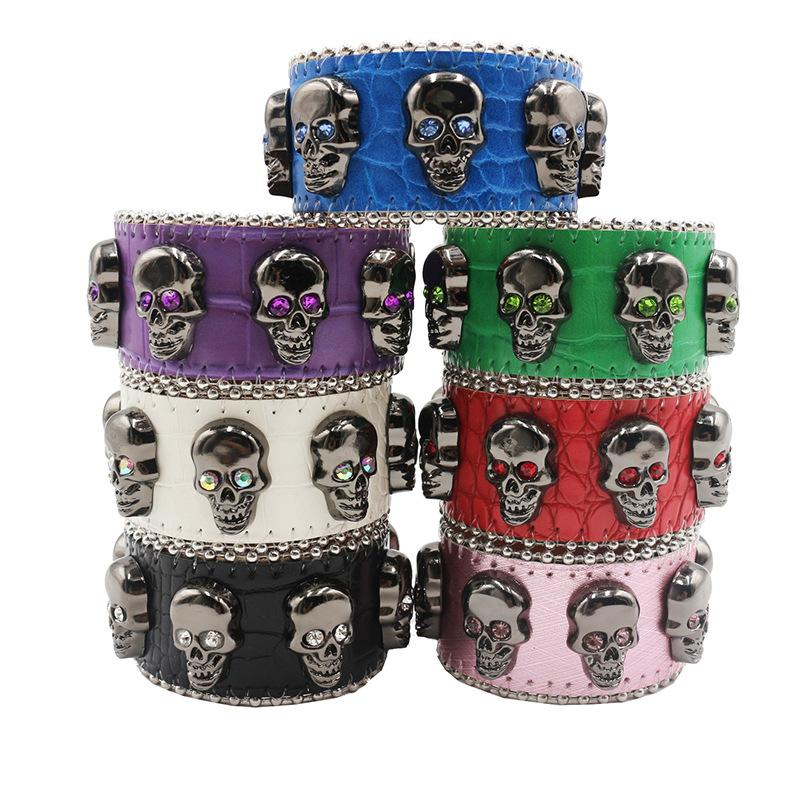 European and American Skull Buckle Rhinestone Bracelet, Personalized Diamond-encrusted PU Leather Jewelry