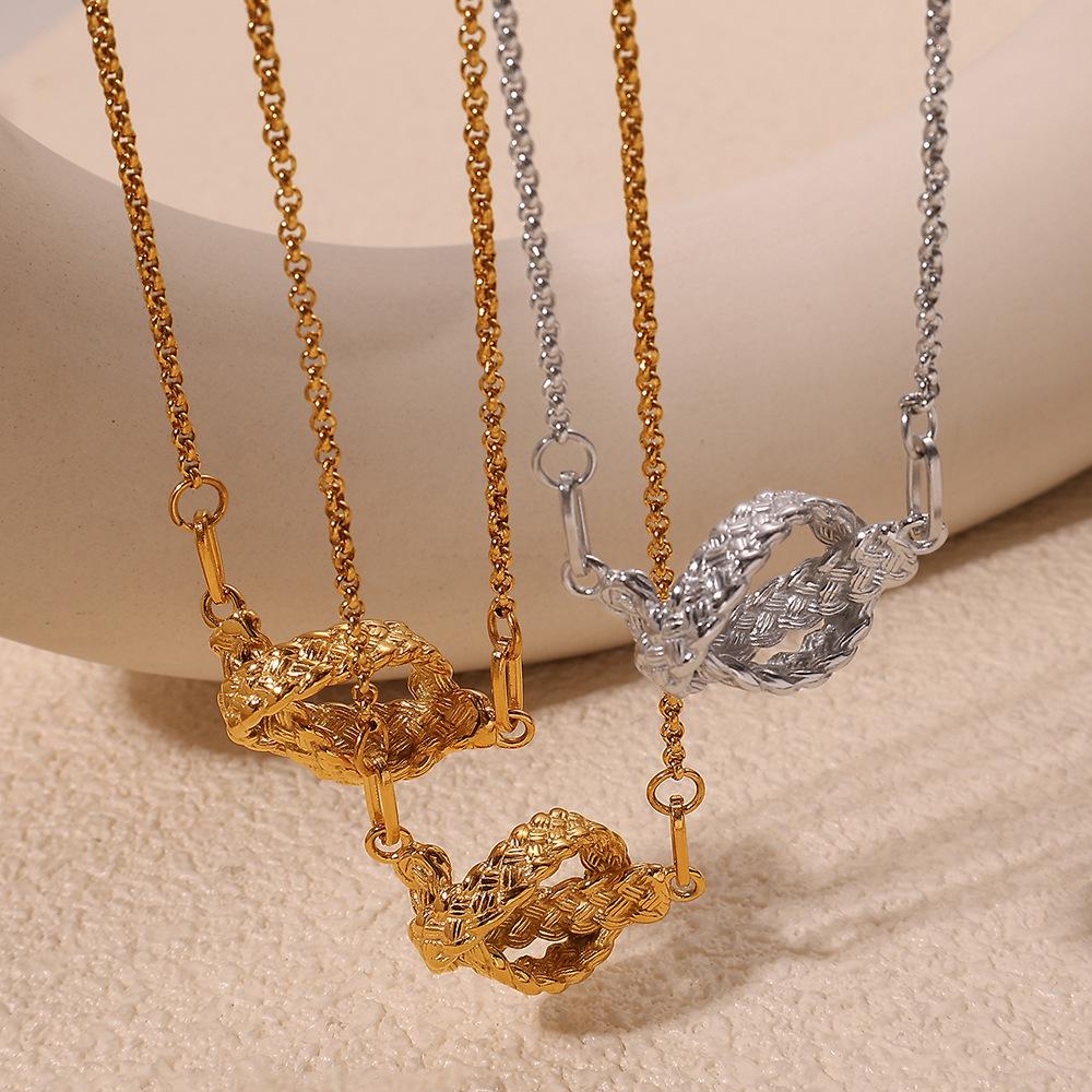 Cross-Border 18K Gold Plated Retro Style Link Chain Necklace New Niche Design with Knot Texture Versatile for Sweater Styling