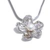 Yhpup 47+7cm Neuankunft Edelstahl Eingelegte Perlen Metall Blume Trend Anhänger Halskette Elegant Mode Beliebter Schmuck