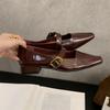 Shallow Single Shoes Women's Middle Heel Spring and Autumn New Commuting Soft Leather Thick Heel Mary Jane Small Leather Shoes