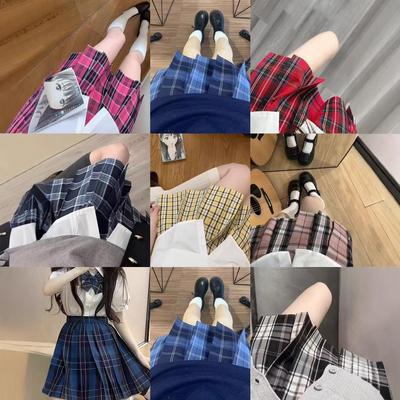 Japanese JK School Uniform Plaid Skirt Set - Women's Short Sleeve Pleated Skirt