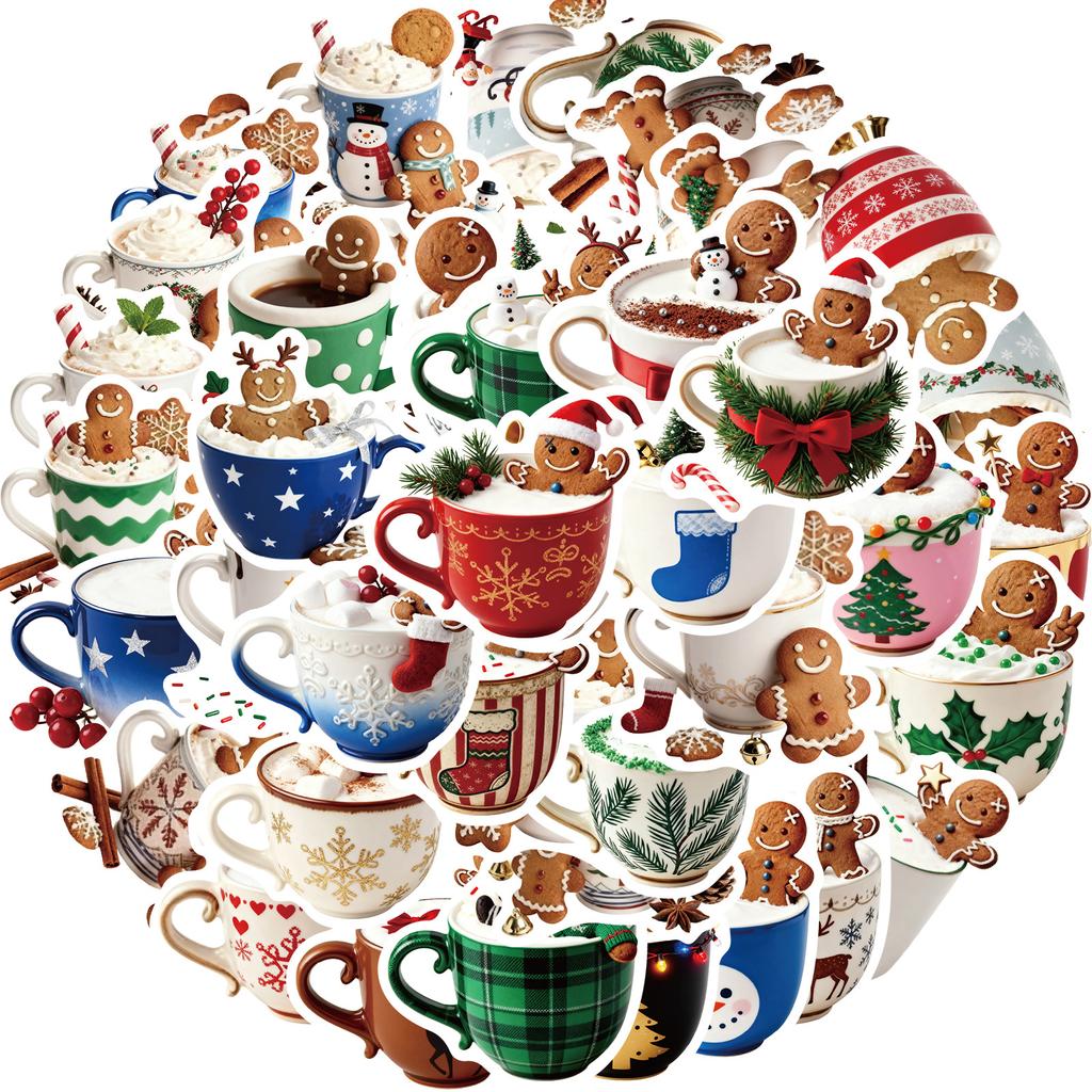 50 Cute Christmas Gingerbread Man Coffee Sticker Art Decal Water Bottle Guitarist Diary Party