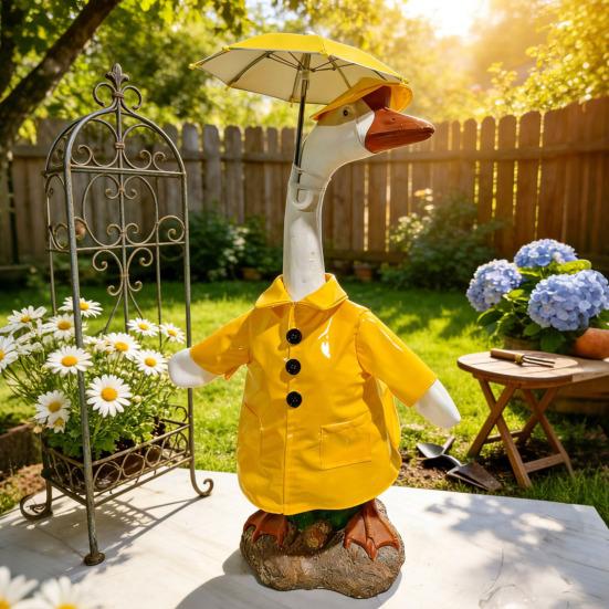 1 Set Porch Goose Rain Jacket Yellow Raincoat Hat And Umbrella Waterproof Goose Outfit Fits 23 Inch Porch Goose for Yard Lawn Decor