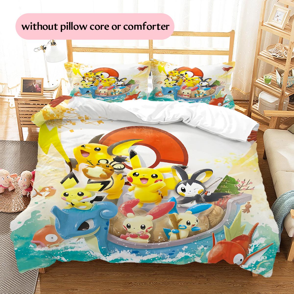 Cute Pokémon2Pattern Bedding Quilt Set Home Decoration Gift (1 * duvet cover + 2 * pillowcase without core) 135x200cm