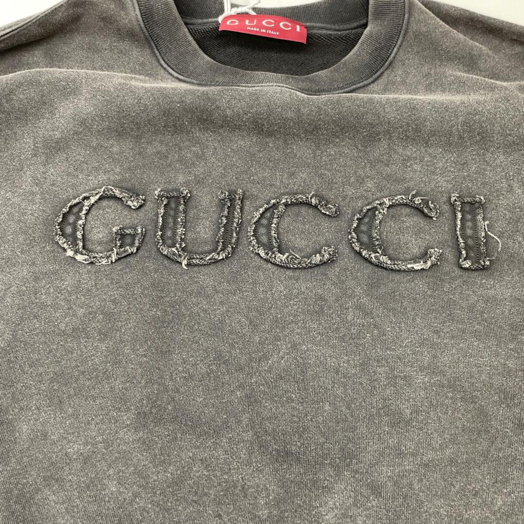 Gucci [/Domestic Genuine] 784413 Cotton Jersey Logo Patch Crew Neck Sweatshirt/ Tops S grayUsed