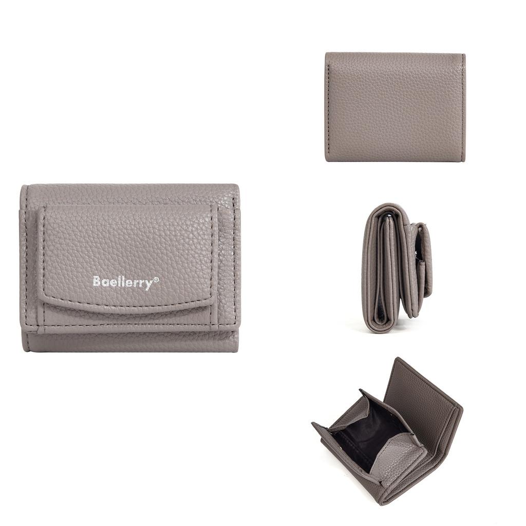 Pu Womens Wallet Short Card Holder With Solid Color Letter Pattern And Three Fold Design