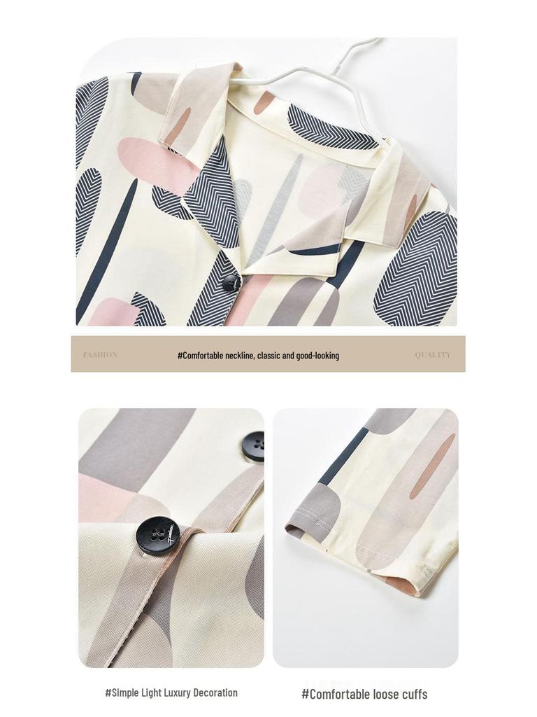 Women's Rayon Cotton Long Sleeve Pajama Set - Lapel, Casual Autumn Style for Home or Outside Wear