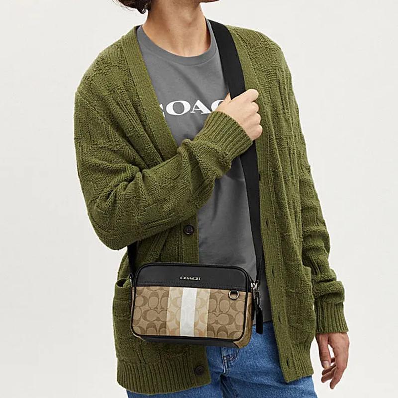 COACH Graham 23 Classic Signature Color Block Artificial Leather and Calf Leather Shoulder Crossbody Bag Medium Men's Multicolor