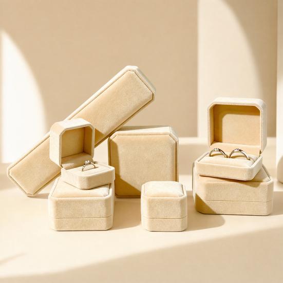 Jewelry Box, with Velvet Interior Shock-Proof Scratch-Proof Organizer, Apricot Soft Plush Jewelry Case for Rings Earrings Necklaces