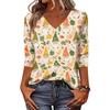 Women's V-Neck Christmas Print Shirt with Three-Quarter Sleeve and Loose Fit for Casual Daily Wear