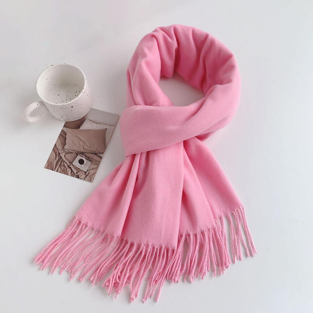 Luxuriöser Imitationskaschmir-Quasten-Schal in Uni-Rot für Damen - Koreanischer Stil, Winter-Vielseitig, Elegant