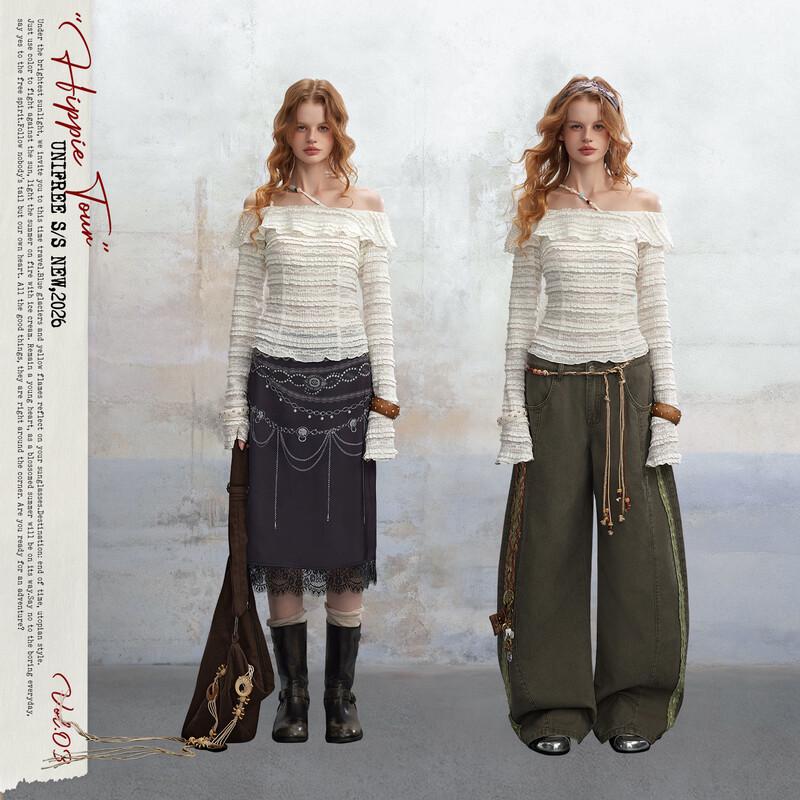 unifree Bohemian Off-Shoulder Slim-Fit T-Shirt