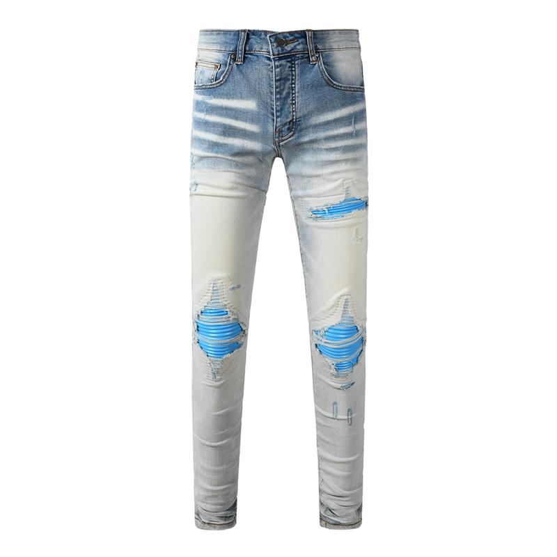 VibeStreet Fashion Americans Brands Men's Jeans Luxury Streetwear Holes Long Trousers Quality Male Stretch Slim Pants Skinny Trousers