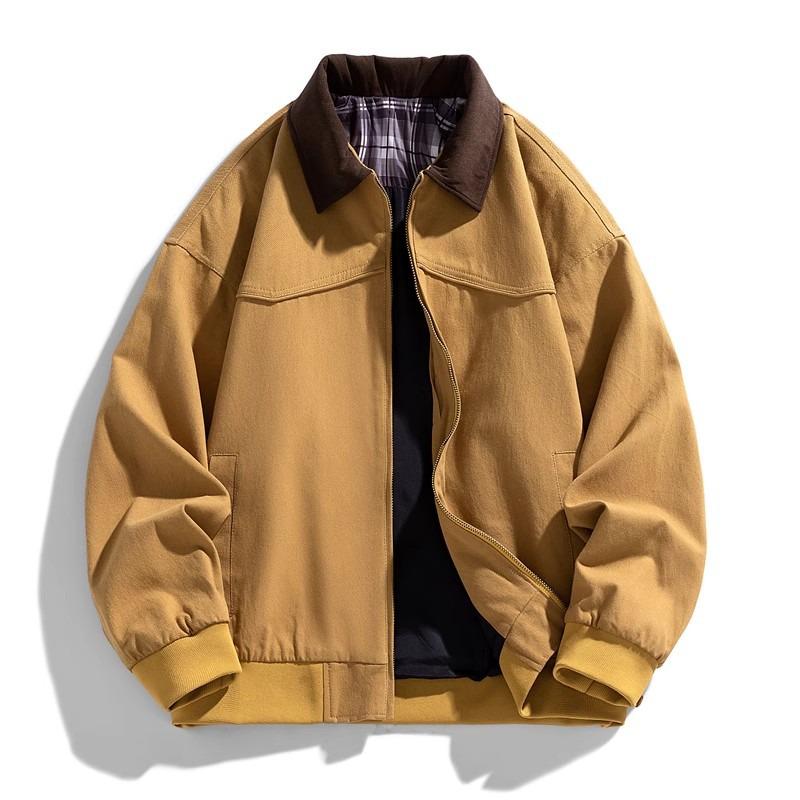 Unisex Retro Color Block Baseball Jacket - Autumn/Winter Casual Loose Fit L хаки