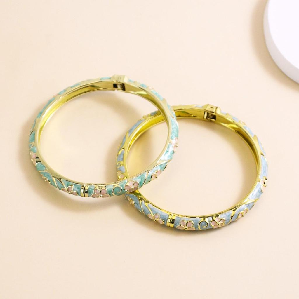 Enamel Painted Floral Rhinestone Bangle - European & American Hot-selling Bracelet