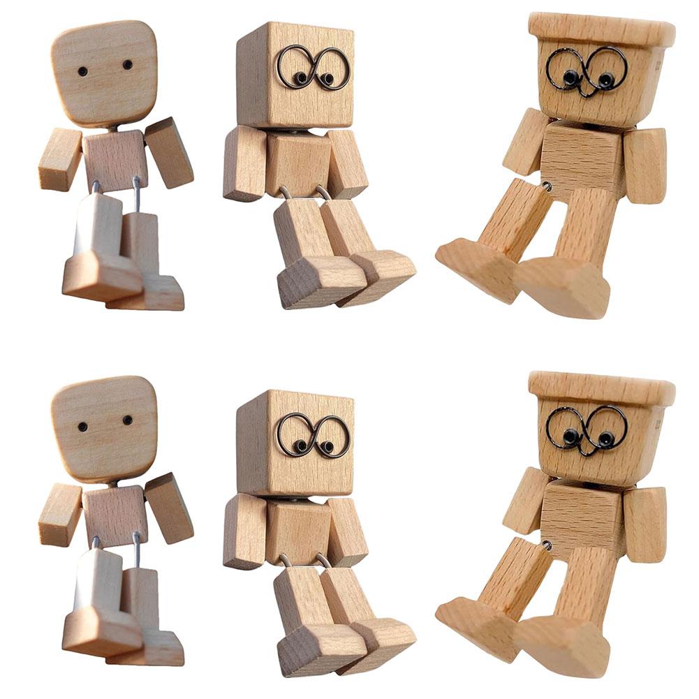 Shaking Wooden Man Action Figurine Ornaments Modern Desktop Creative Ornament Little Nerdy Mans Car Accessories Creative Gifts
